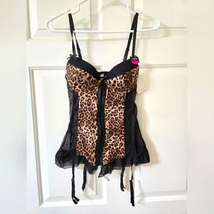 Leopard Print Bustier with Black Lace Lingerie